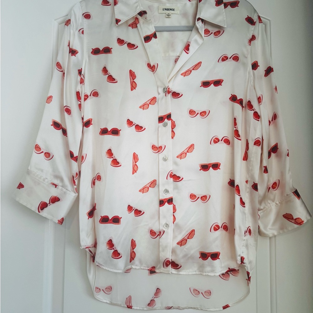 L'AGENCE Silk Blouse with Sunglasses Design  Size S/P